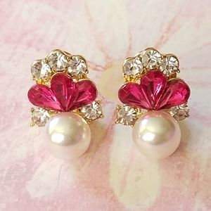 Pink Crystal and pearl earrings